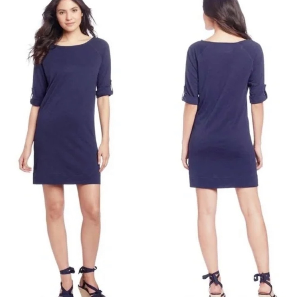 Lilly Pulitzer Navy Blue 3/4 Sleeve Mini‎ Dress Small Preppy Nautical Coastal